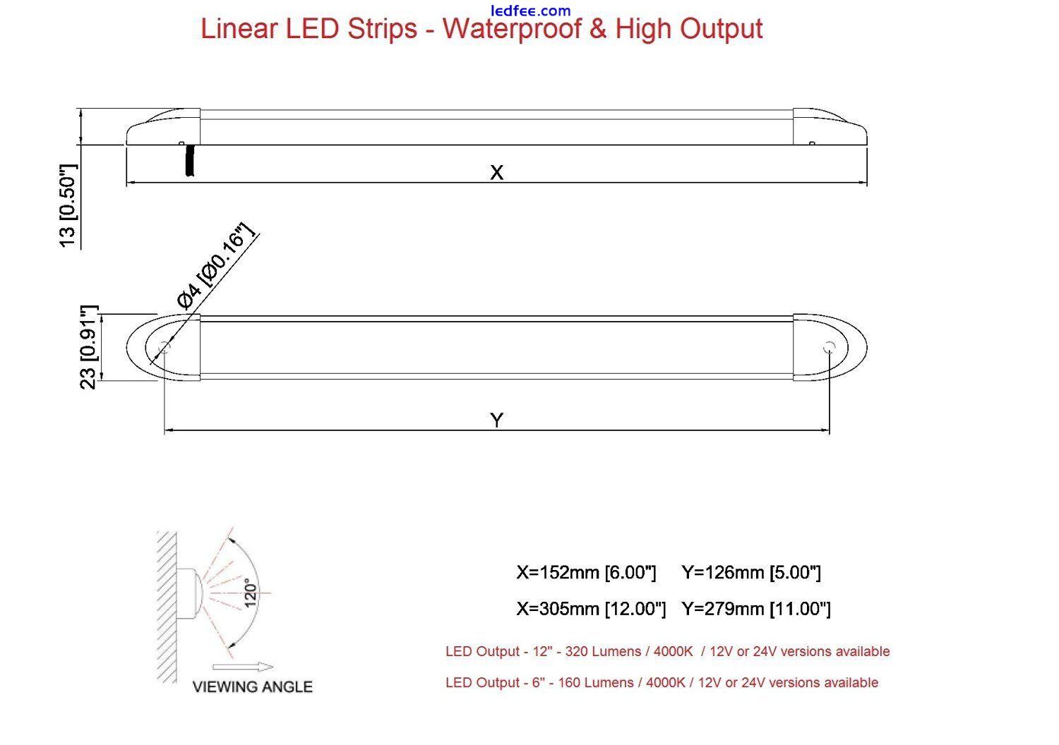 LED High Output Bar Light - Waterproof 12" Lamp, 12VDC - 320 Lumen - 12V 1 