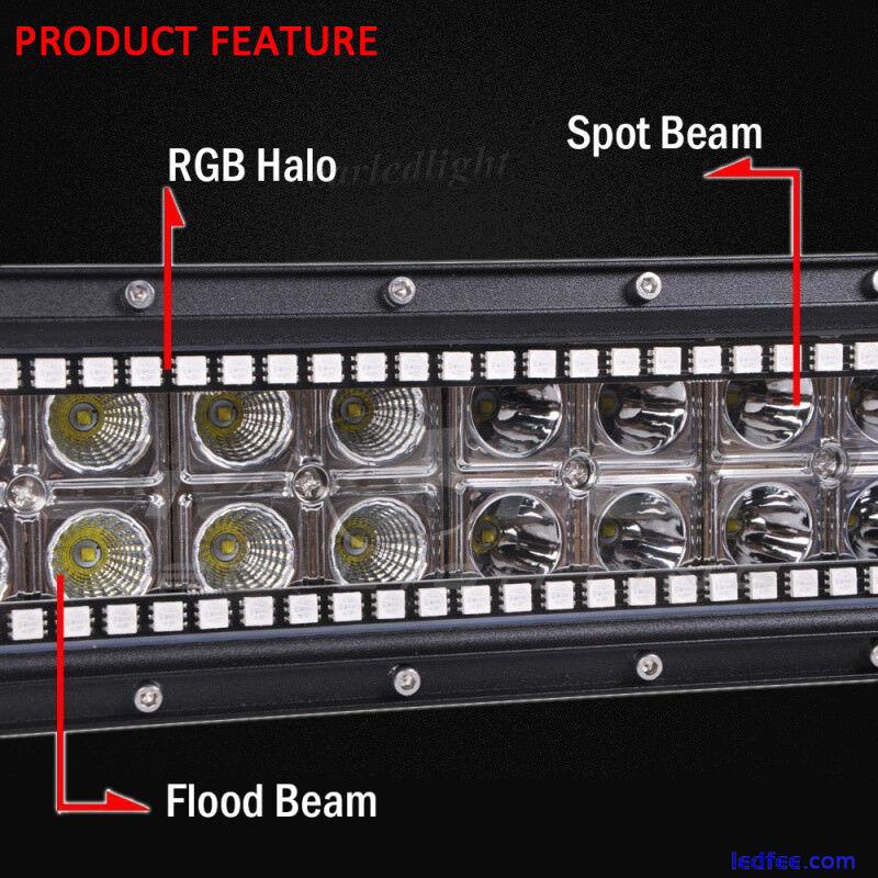 13.5" Inch Off-road Led Light Bar Work Flood Spot Combo w/ RGB Halo Ring Chasing 1 