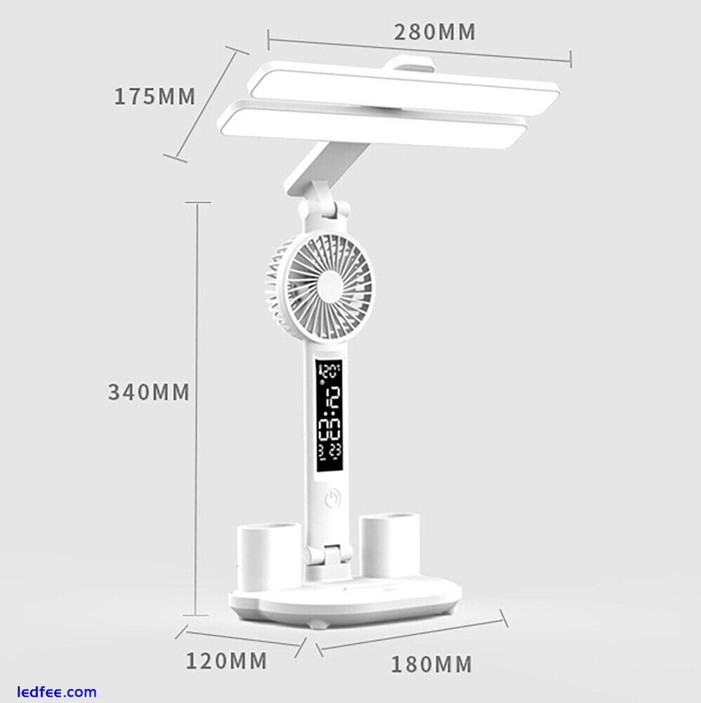 LED Clock Table Lamp Dimmable Desk Reading Light 2 Head 180 Rotate Foldable USB 2 