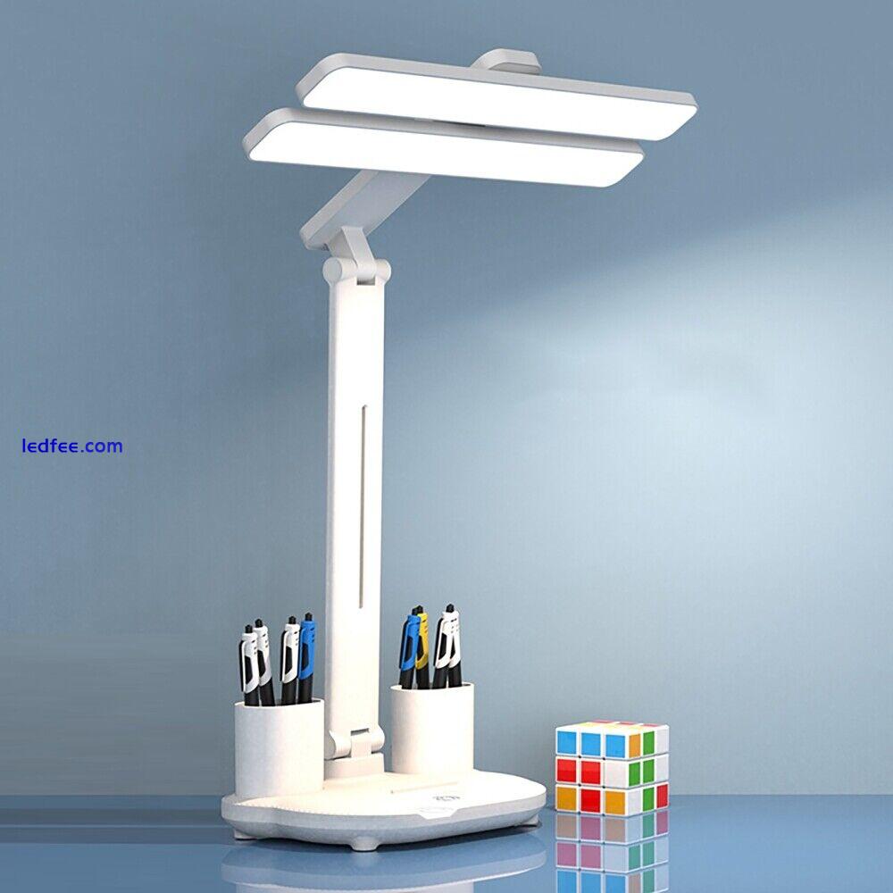 LED Clock Table Lamp Dimmable Desk Reading Light 2 Head 180 Rotate Foldable USB 1 