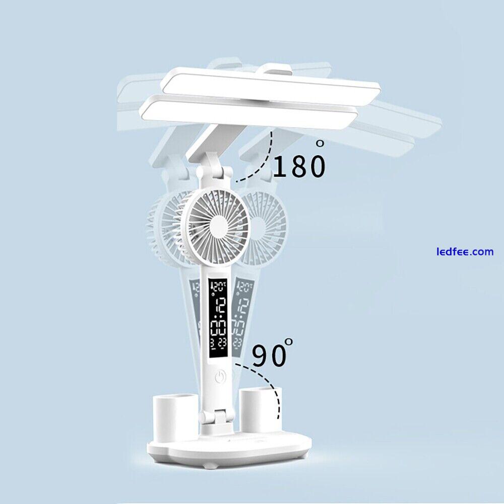 LED Clock Table Lamp Dimmable Desk Reading Light 2 Head 180 Rotate Foldable USB 5 