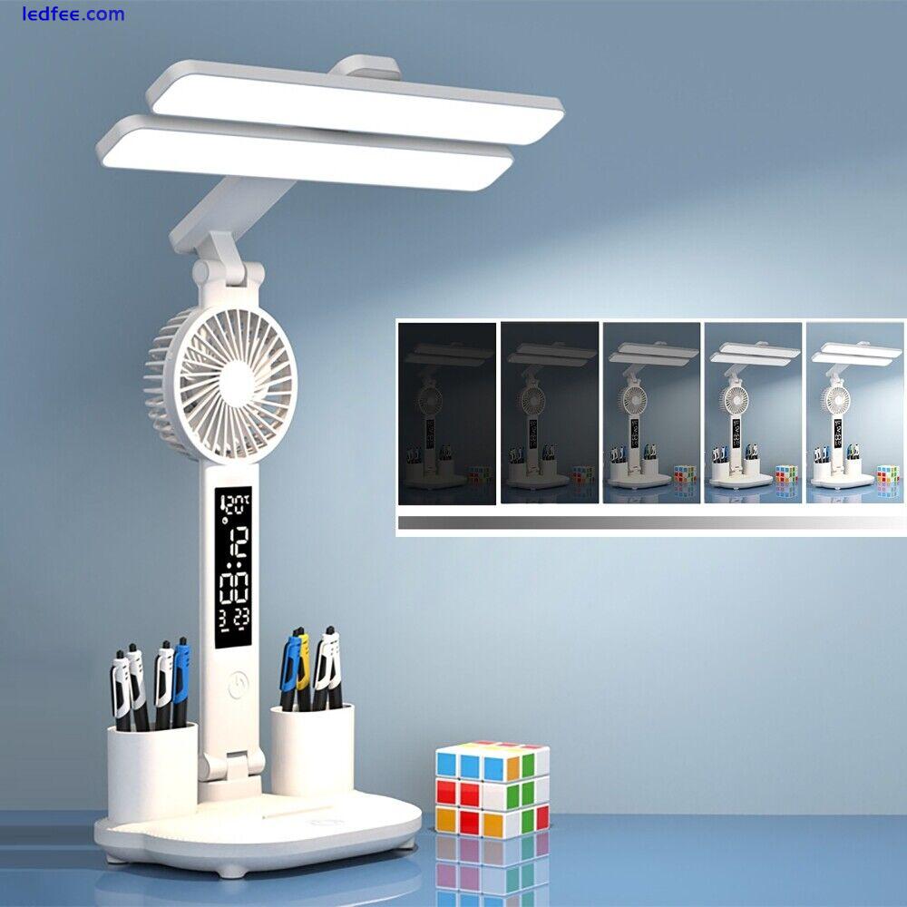 LED Clock Table Lamp Dimmable Desk Reading Light 2 Head 180 Rotate Foldable USB 3 