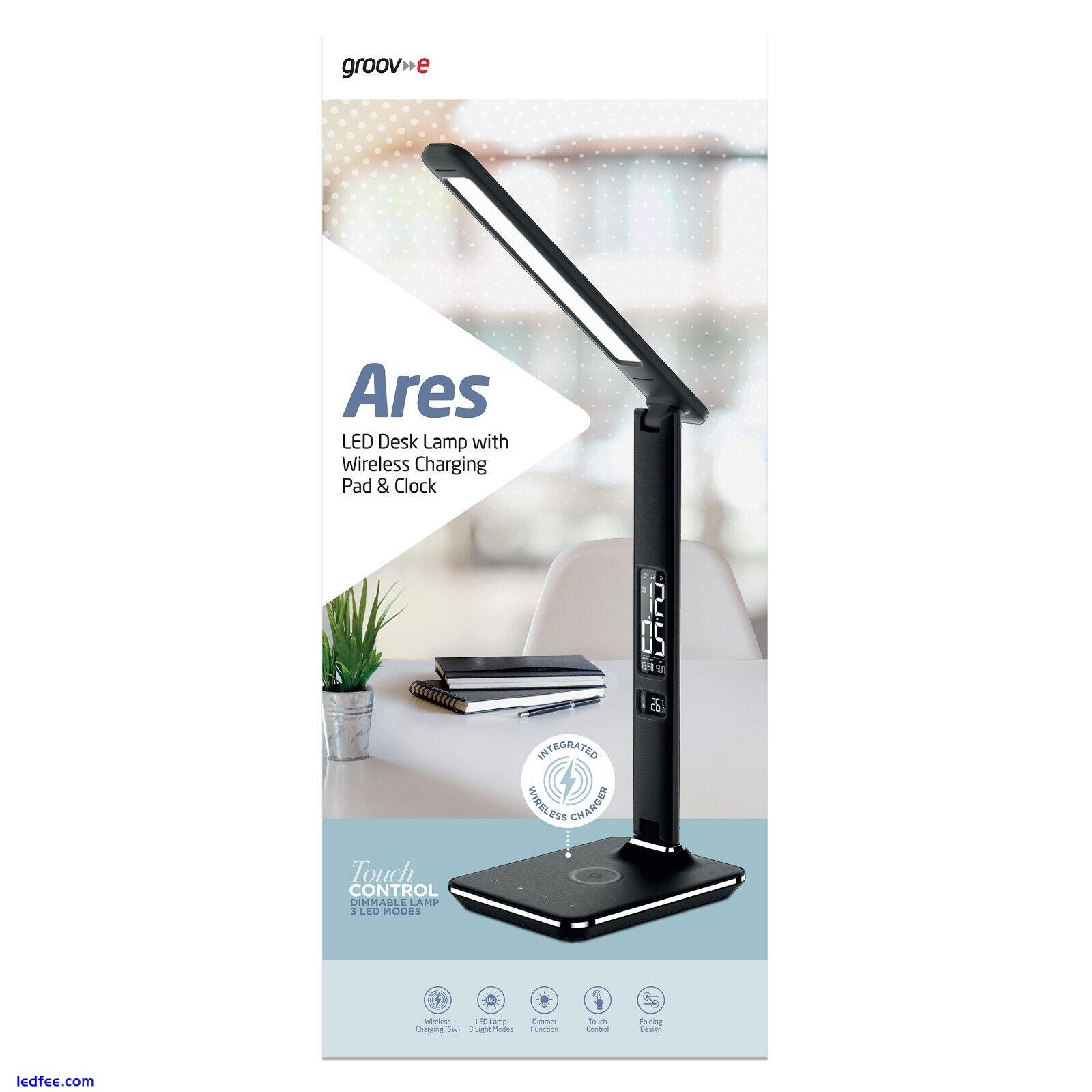 Groov-e ARES LED Desk Lamp with Wireless Charger Pad, Clock and Alarm Black 5 