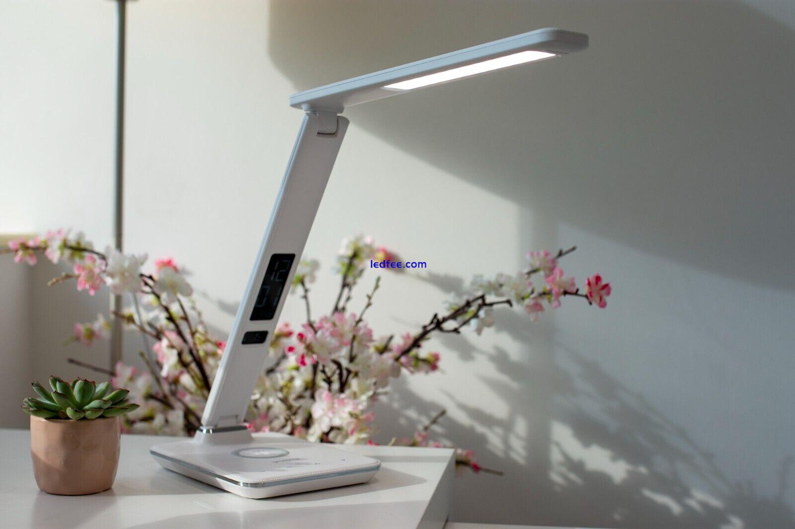 ARES Touch-Control LED Desk Lamp Wireless Charger Clock & Alarm White by Groov-e 3 