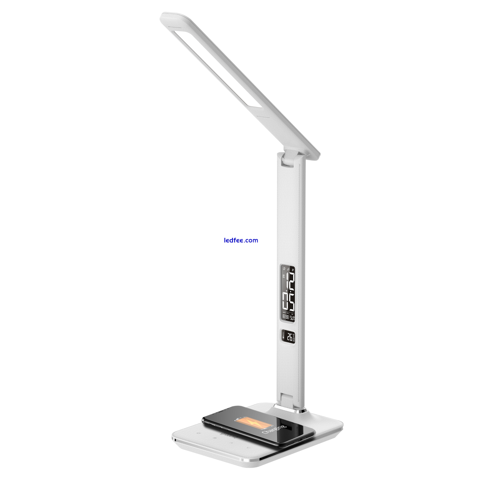 ARES Touch-Control LED Desk Lamp Wireless Charger Clock & Alarm White by Groov-e 0 