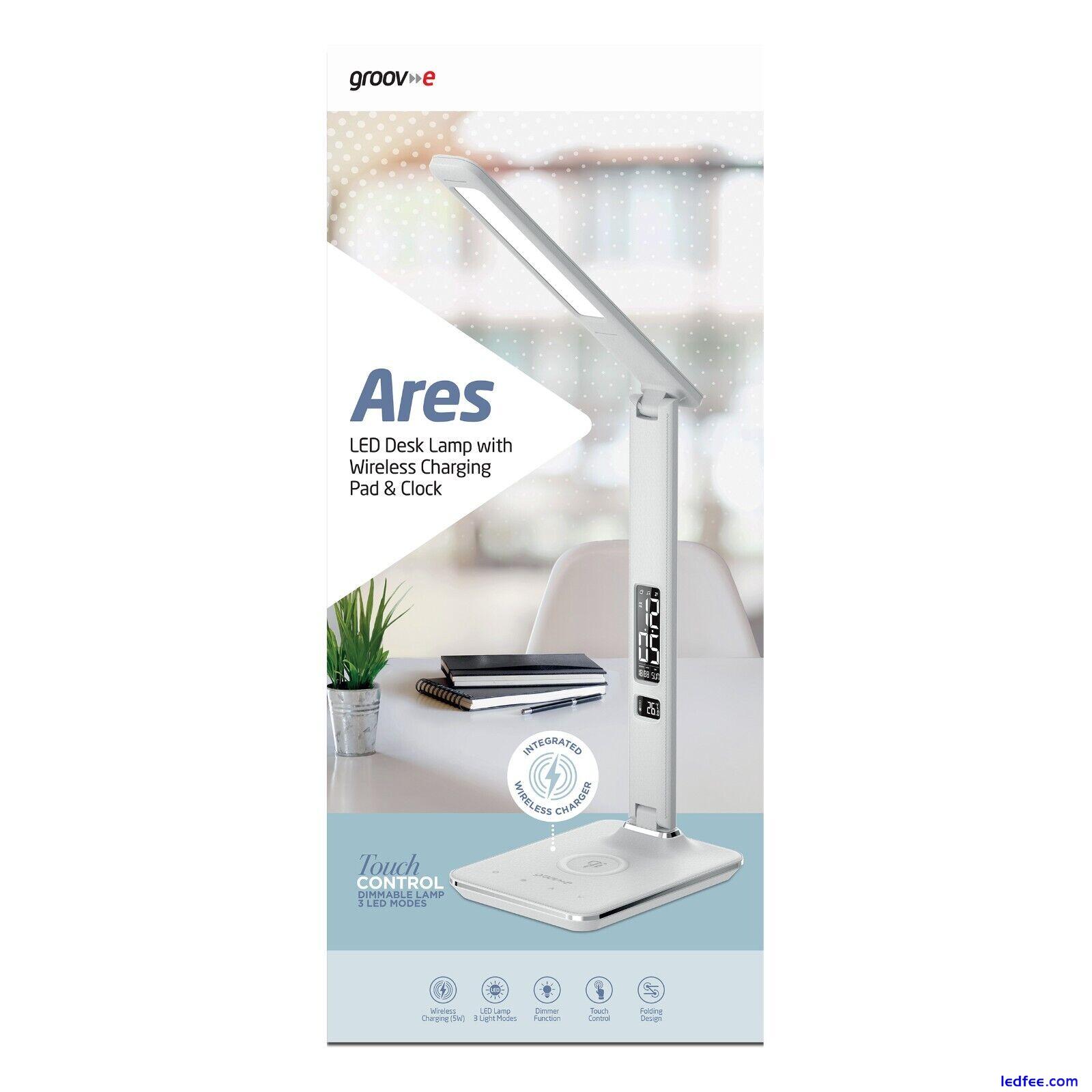 ARES Touch-Control LED Desk Lamp Wireless Charger Clock & Alarm White by Groov-e 5 