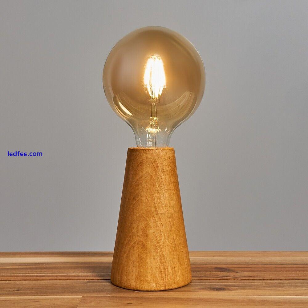 Wooden Lamp Base Natural Table Light Bedside Desk Lounge Lighting Wood Cone LED 2 