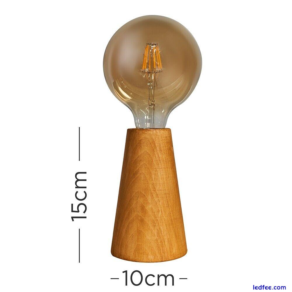 Wooden Lamp Base Natural Table Light Bedside Desk Lounge Lighting Wood Cone LED 4 