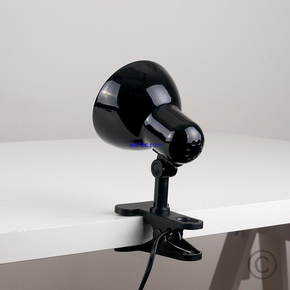 Desk Lamp Clip On Metal Spotlight Head Table Light Gloss Black Office Task Study 4 