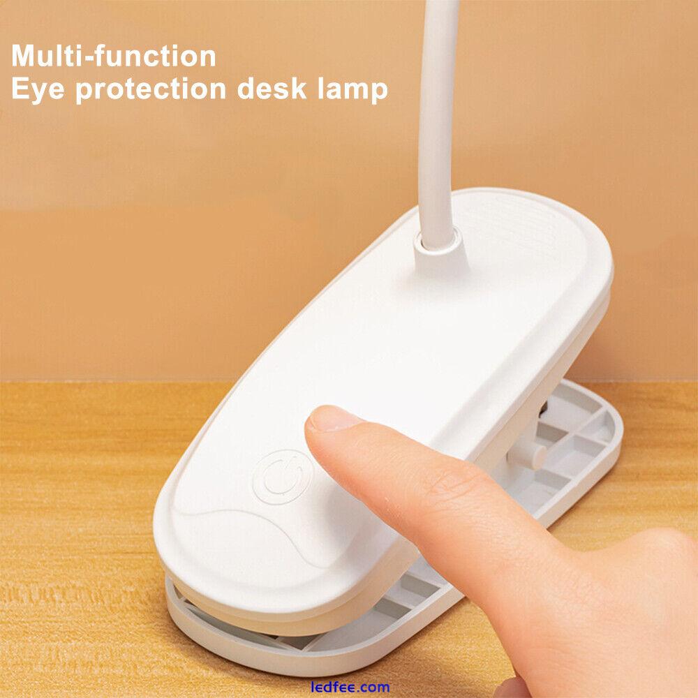 Dimmable Clip-On LED Desk Lamp Flexible Study Reading Light USB Rechargeable 4 