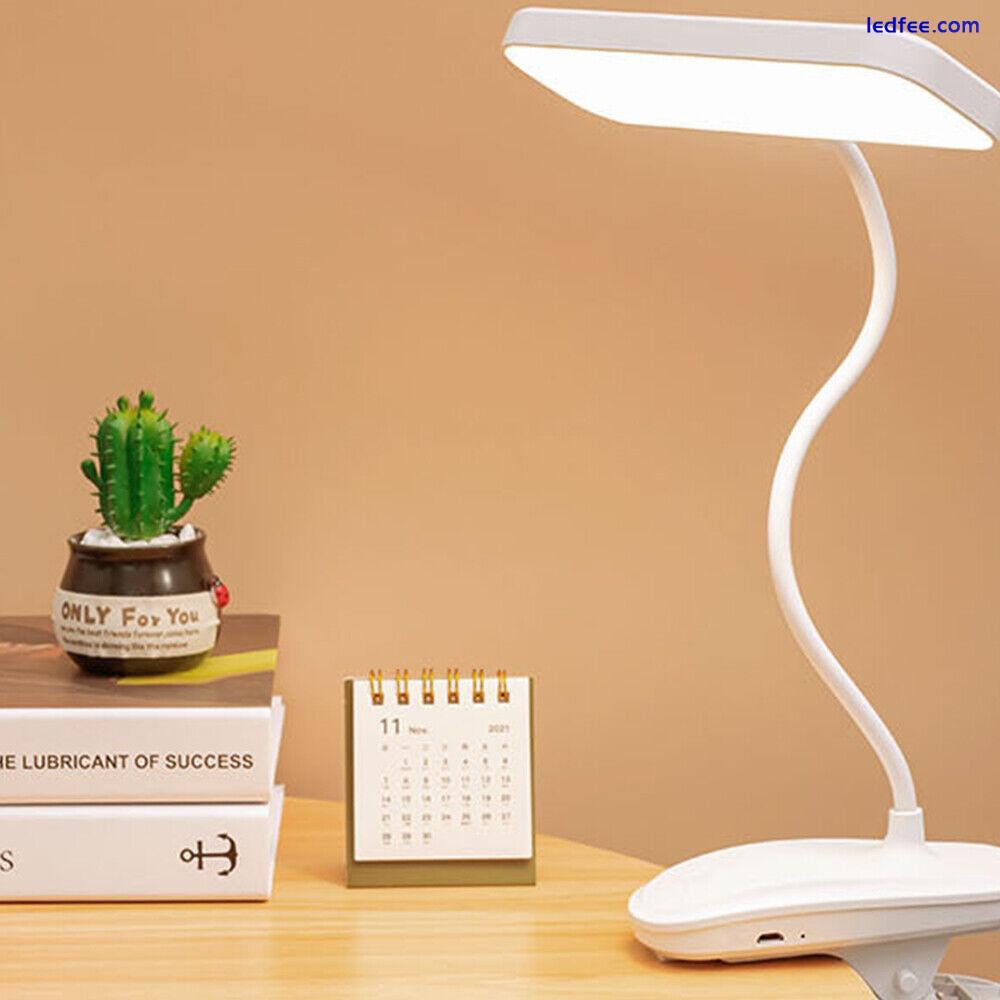 Dimmable Clip-On LED Desk Lamp Flexible Study Reading Light USB Rechargeable 0 