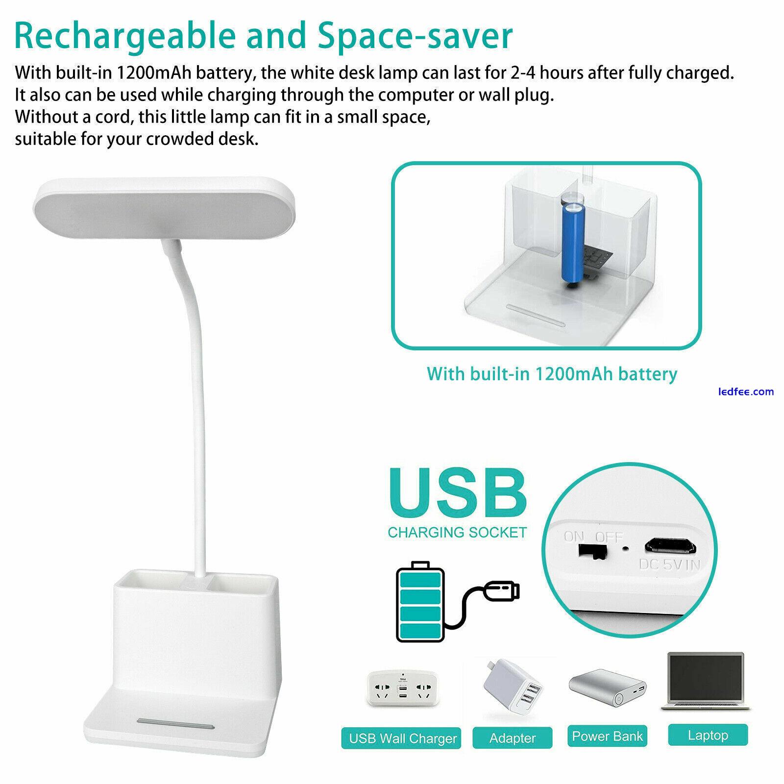 Dimmable LED Desk Lamp Table Beside Reading Light Touch Control USB Rechargeable 3 