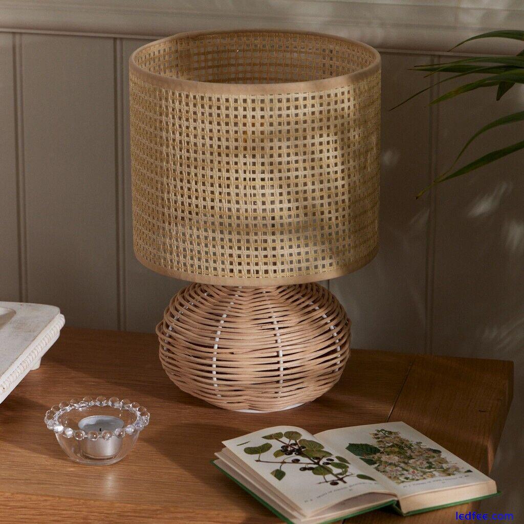 Wicker Table Lamp Natural Woven Rattan Home Office Desk Bedside Light With Shade 1 