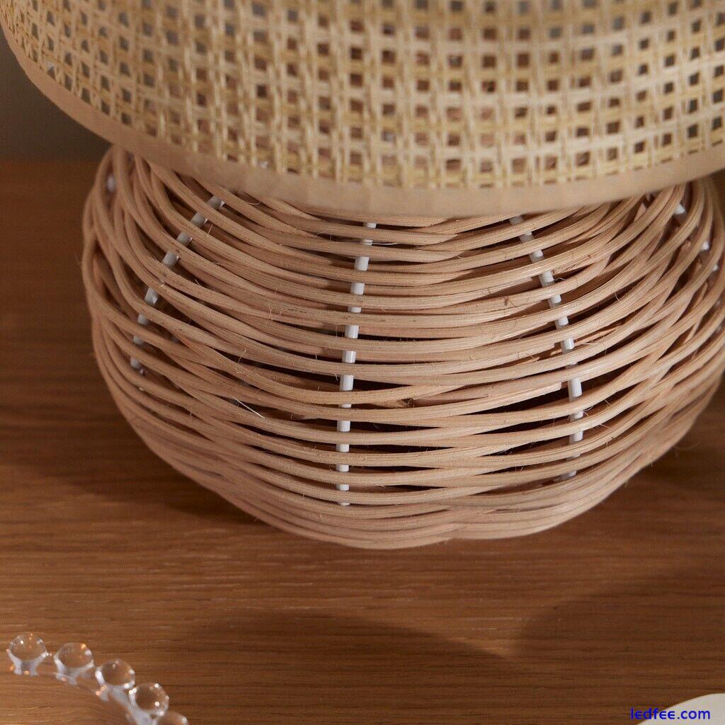 Wicker Table Lamp Natural Woven Rattan Home Office Desk Bedside Light With Shade 3 