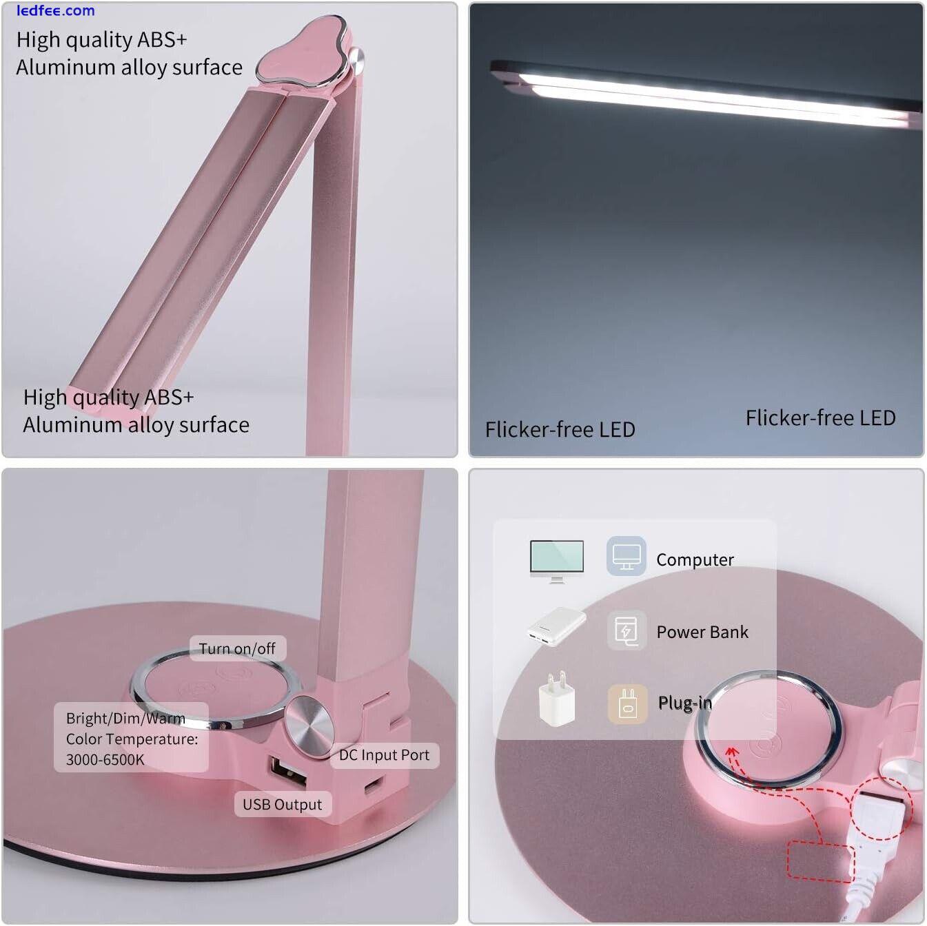 Piano Desk Lamp Dimmable Lamp LED Lighting USB Charging Foldable Rotatable Pink 0 
