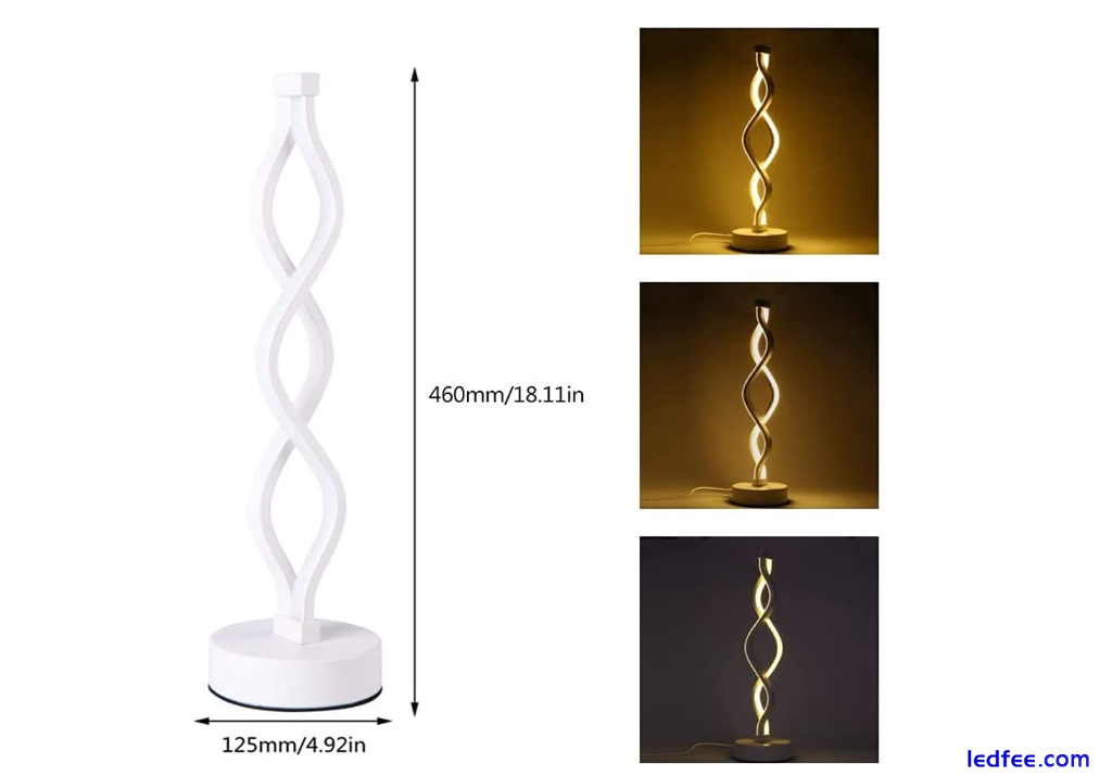 Table Desk Lamp LED Spiral Light Bedside Curved Bedroom Home Light Warm White 3 