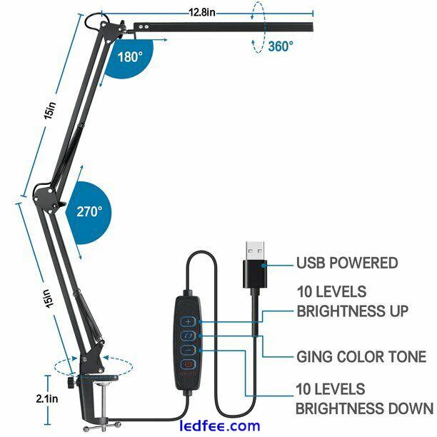 Flexible USB LED Desk Lamp with Clamp 10W Adjustable Metal Swing Arm Lamp Office 1 