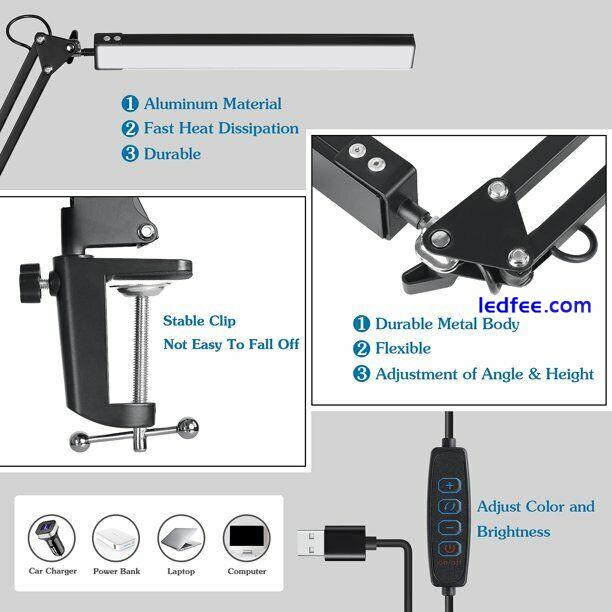 Flexible USB LED Desk Lamp with Clamp 10W Adjustable Metal Swing Arm Lamp Office 2 