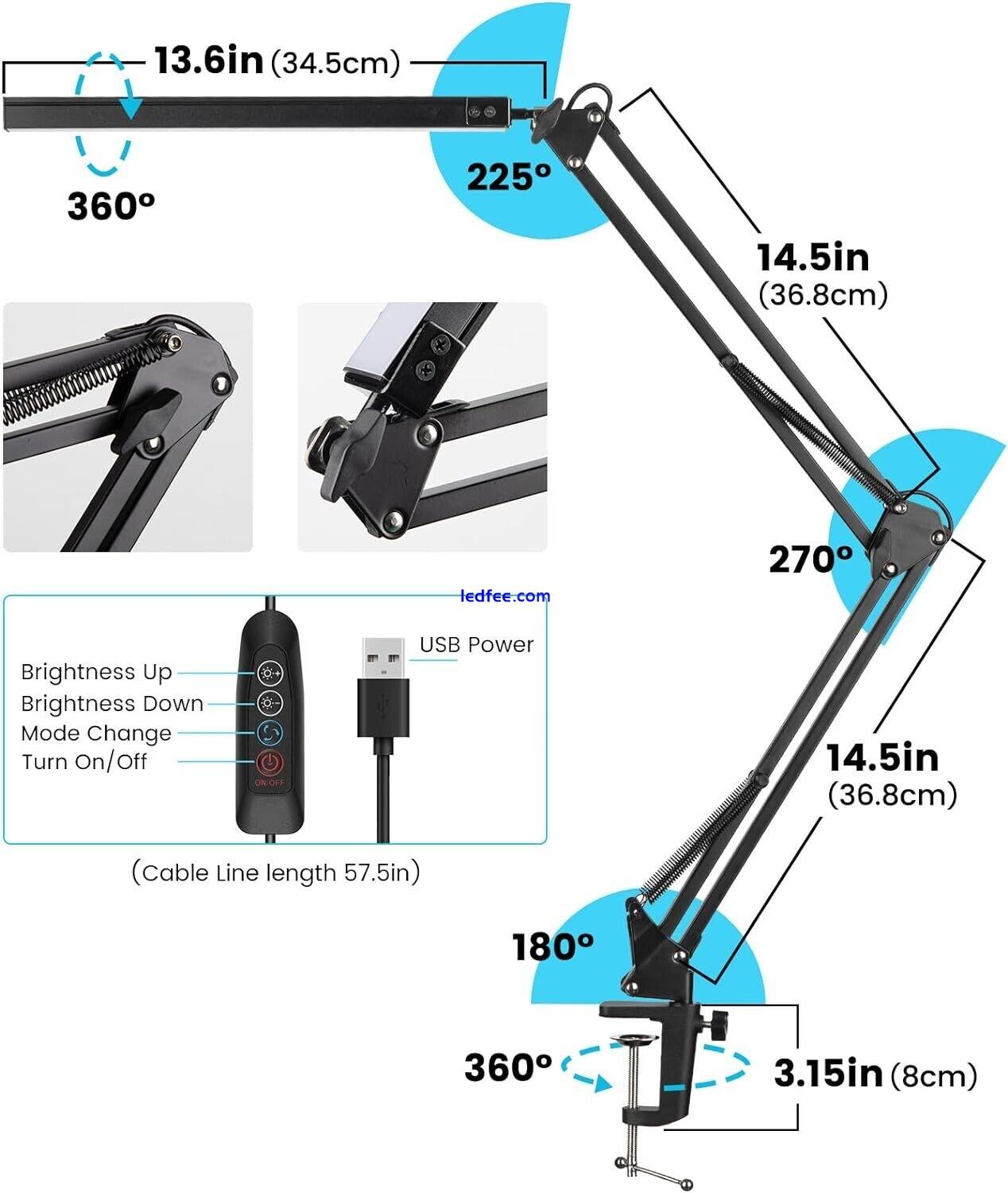 LED Desk Lamp with Clamp, Swing Arm Desk Lamp. Dimmable. 3 Lighting Modes. Black 3 