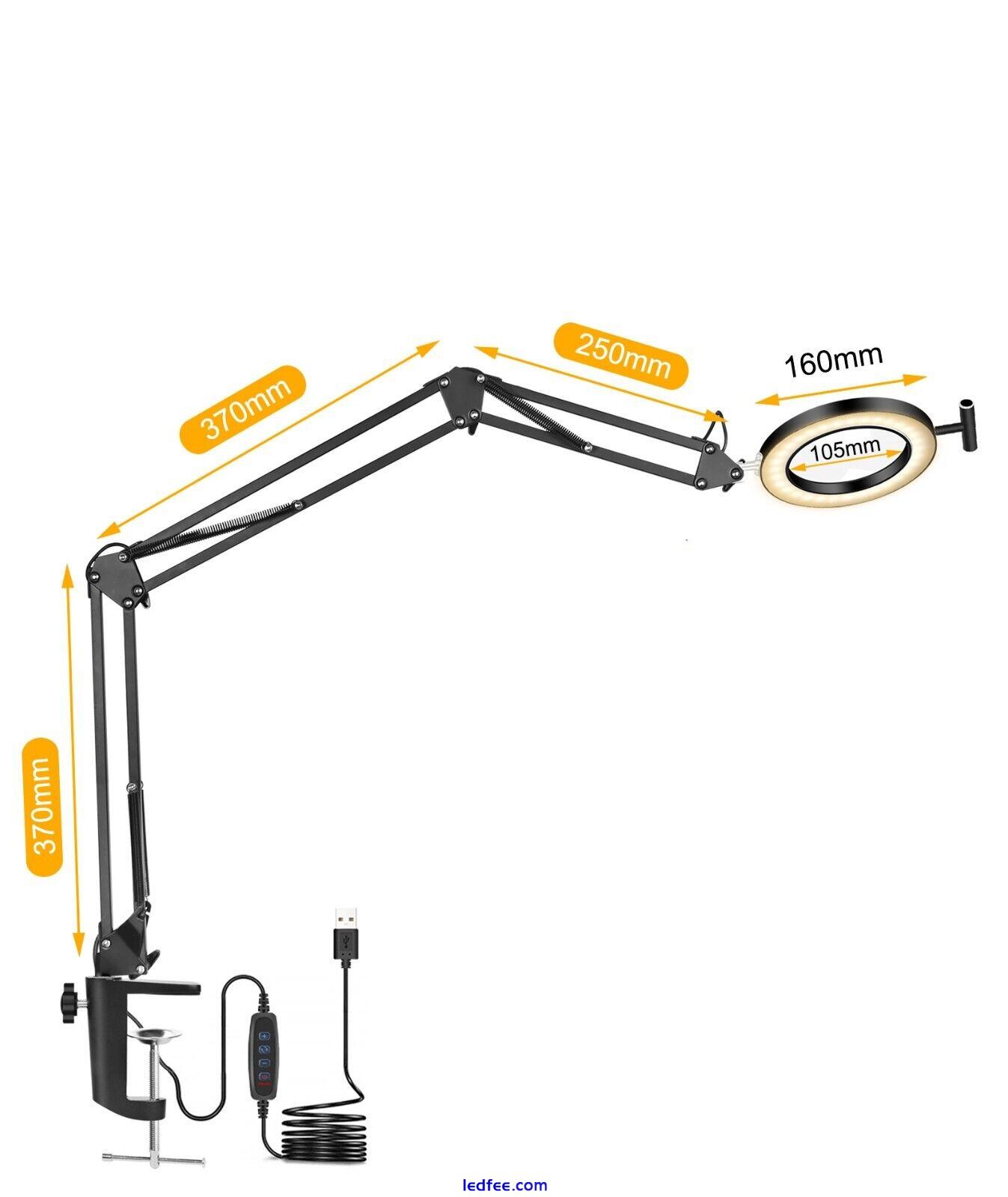 LED Lamp Desk Extra Long 5X Magnifying Glass Table Light Reading Soldering -UK 0 