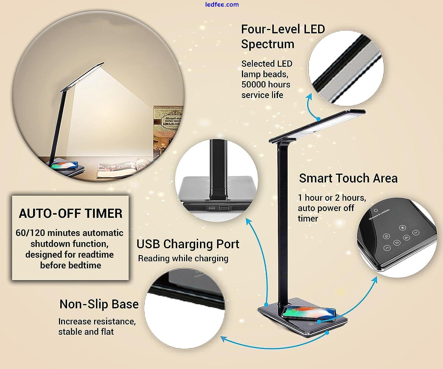 LED Desk Lamp With Wireless Charging Dimmable Eye Caring Light Type-C Power Port 2 