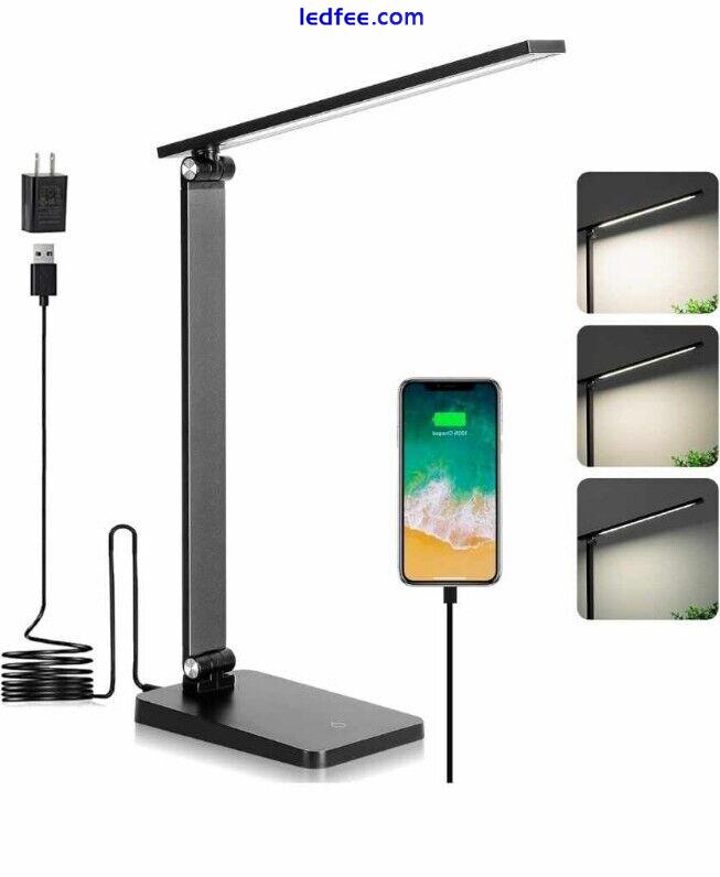 LED Desk Lamp 3 Levels Dimmable Desk Light with USB Charging Port, Black 0 