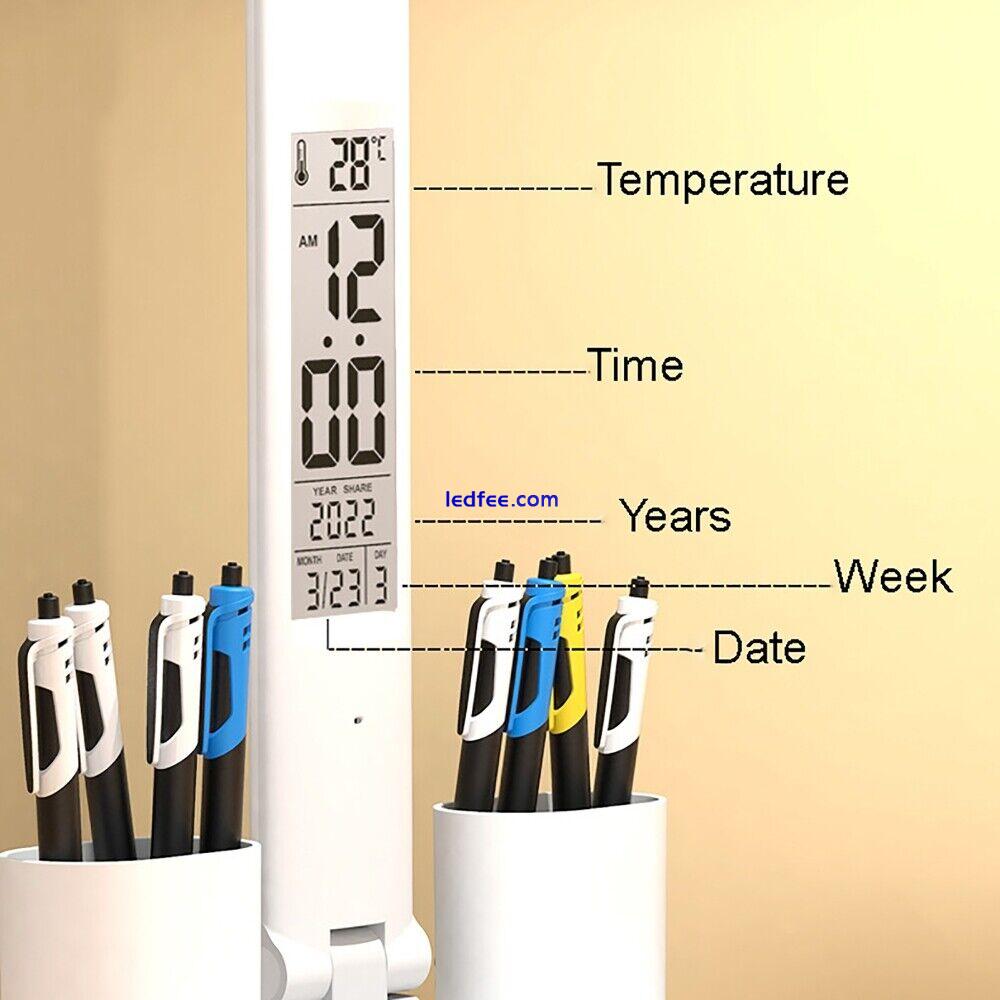 LED Desk Lamp USB Dimmable Touch Foldable Table Lamp with Calendar Temperature 3 