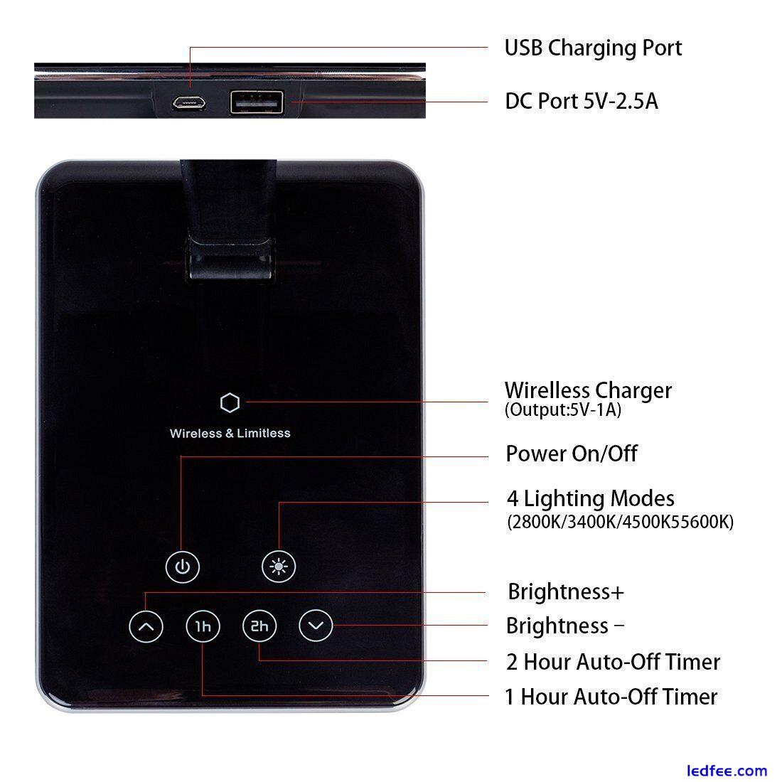 LED Desk Lamp Wireless Charger Built In 4 Colour Temperature Adjustable (Black) 4 