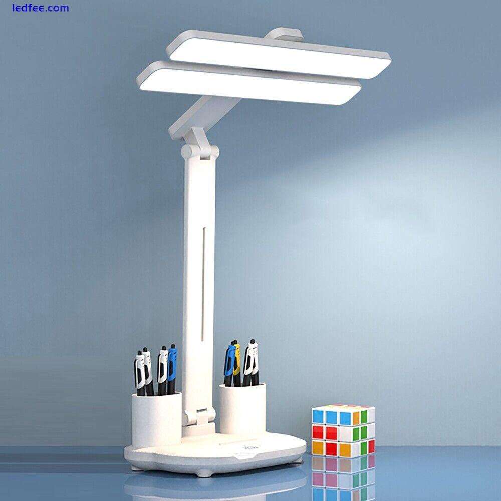 LED Clock Table Lamp Dimmable Desk Reading Light 2 Head 180 Rotate Foldable USB 1 