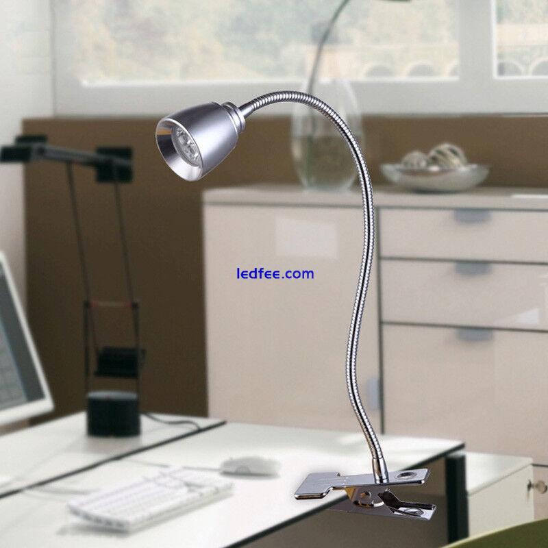 3W LED Desk Clamp Clip Light Study Reading Book Flexible Pipe Lamp Button Plug 1 