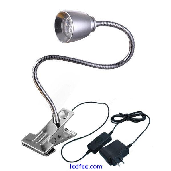 3W LED Desk Clamp Clip Light Study Reading Book Flexible Pipe Lamp Button Plug 4 