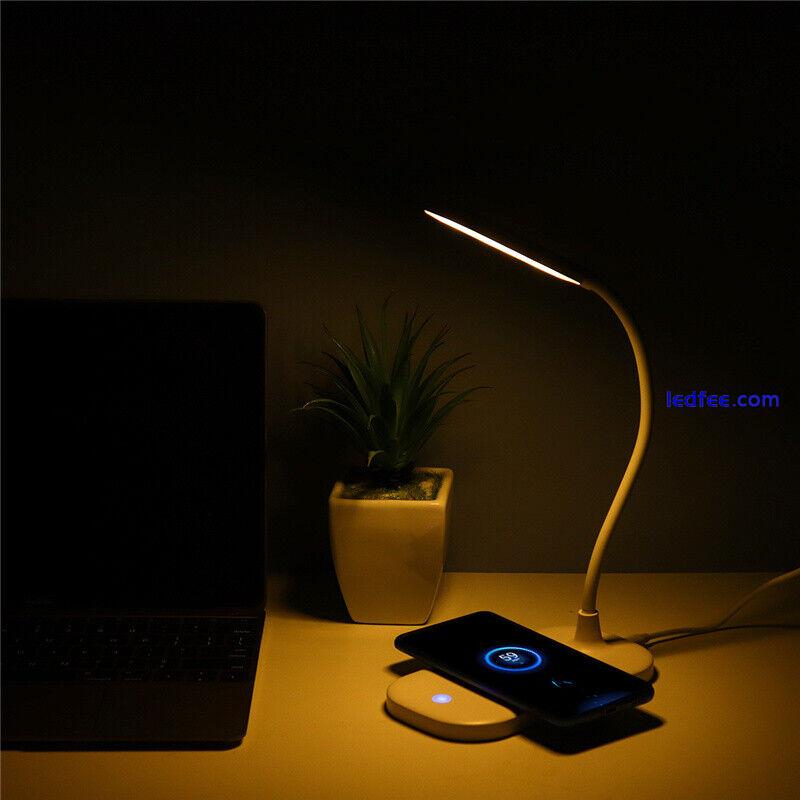 LED Desk Table Lamp Bedside Reading Light Touch Sensor w/ Wireless Phone Charger 5 