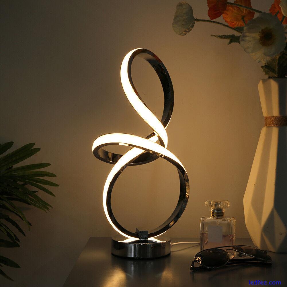 LED Bedside Lamp Silvery Spiral Shaped Stand Table Lamp Dimmable for Living Room 0 