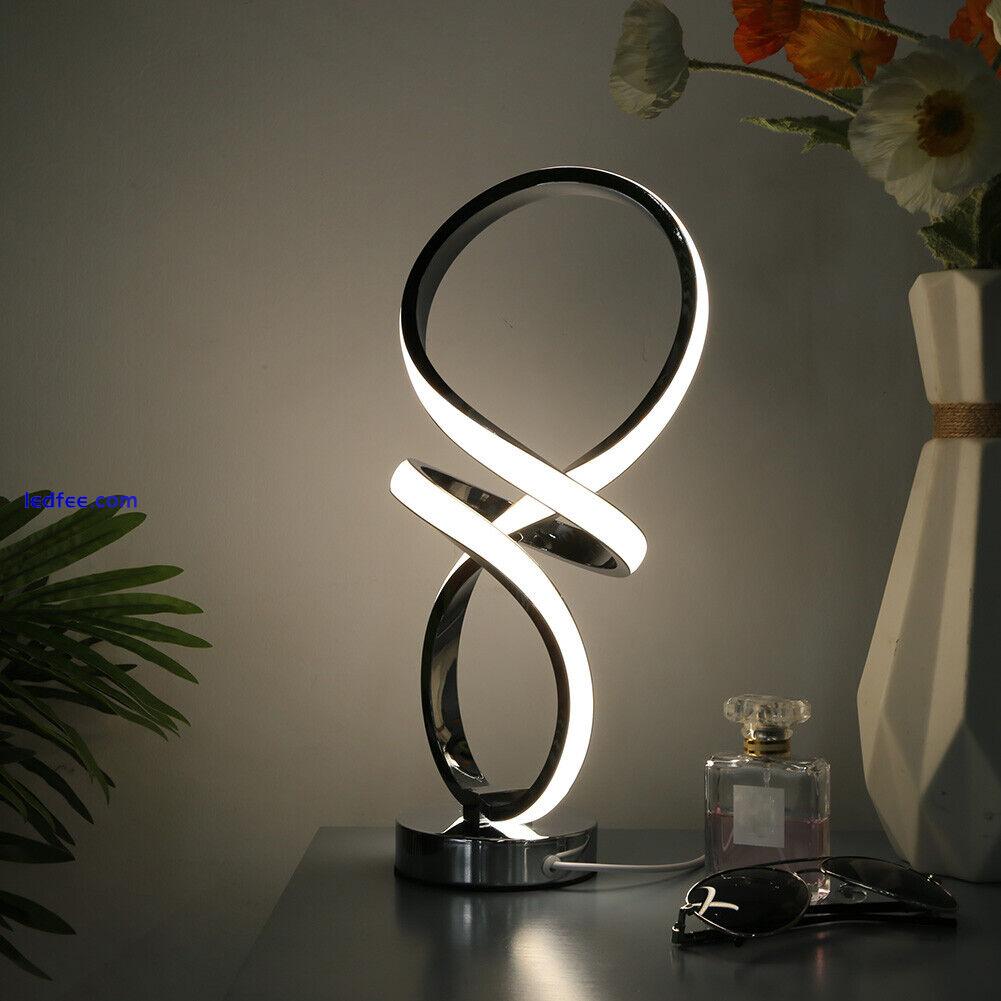 LED Bedside Lamp Silvery Spiral Shaped Stand Table Lamp Dimmable for Living Room 1 