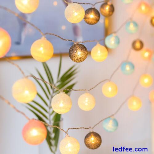 10/20 LED Fairy String Lights Cotton Ball Bedroom Party Indoor Wedding Decor UK 5 