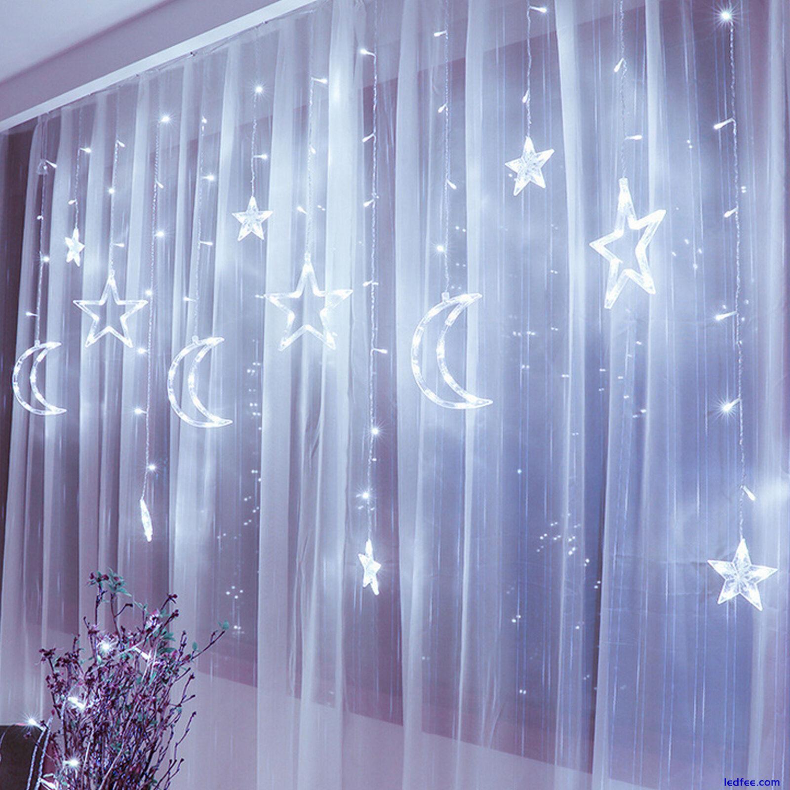Twinkling Moon Star String Lamp LED Curtain Fairy Light Party Home Decor Plug In 1 