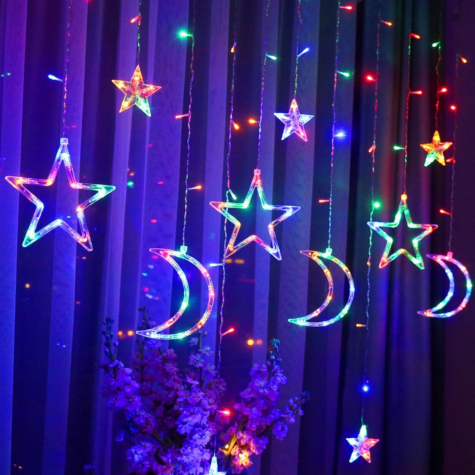 Twinkling Moon Star String Lamp LED Curtain Fairy Light Party Home Decor Plug In 0 