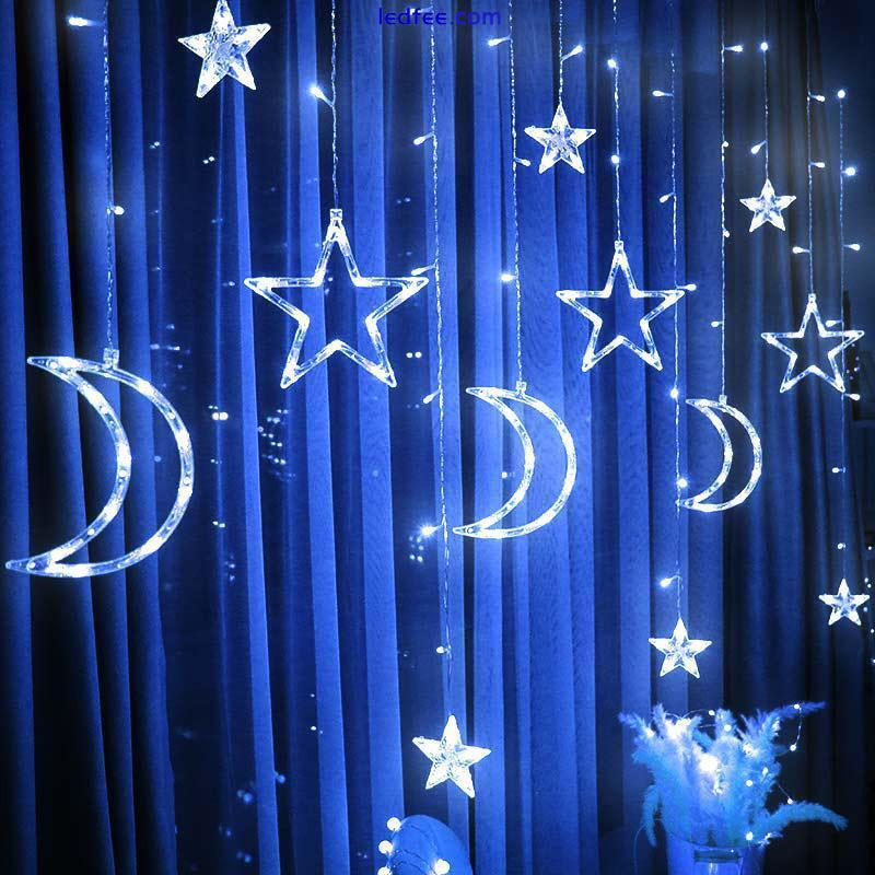 Twinkling Moon Star String Lamp LED Curtain Fairy Light Party Home Decor Plug In 2 
