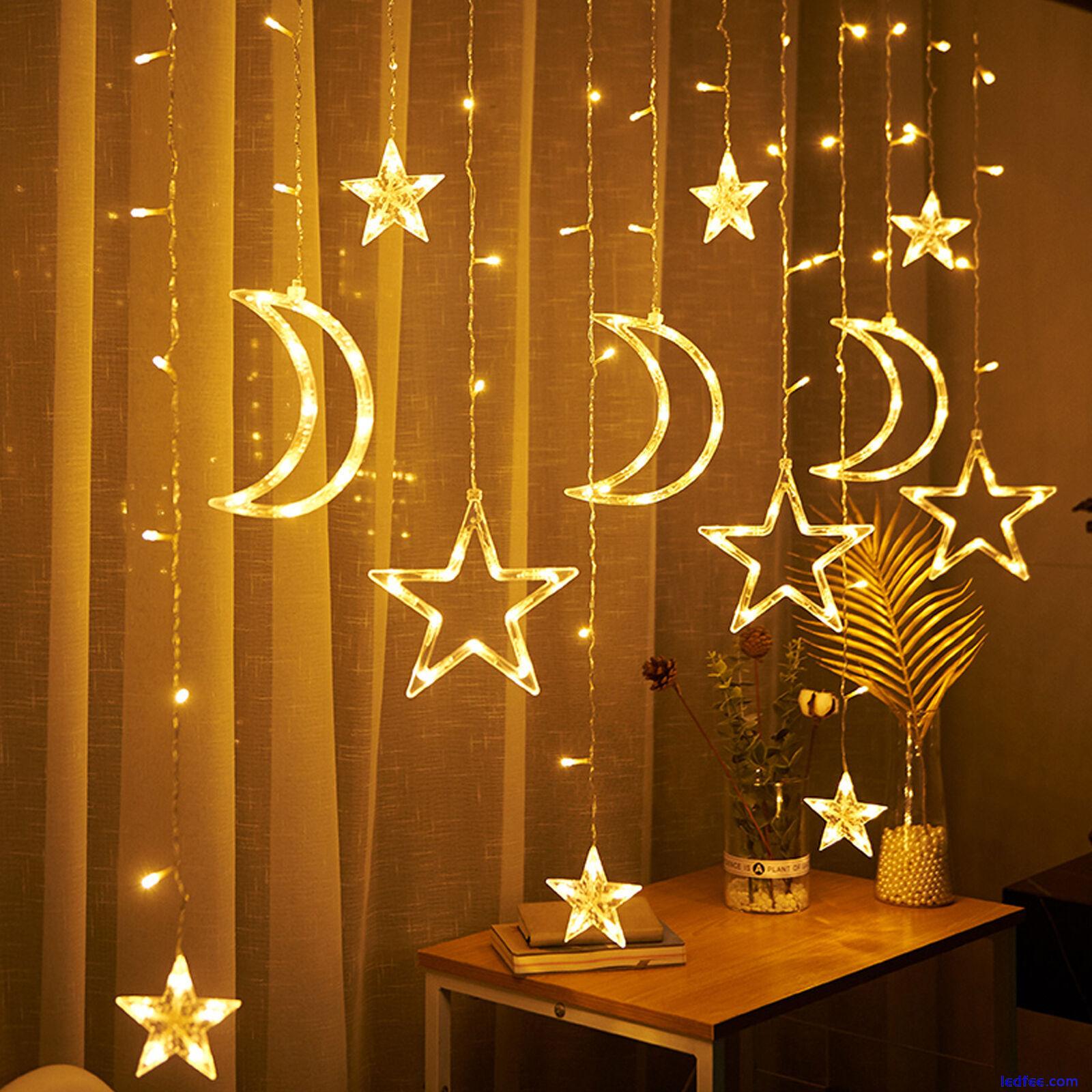 Twinkling Moon Star String Lamp LED Curtain Fairy Light Party Home Decor Plug In 4 