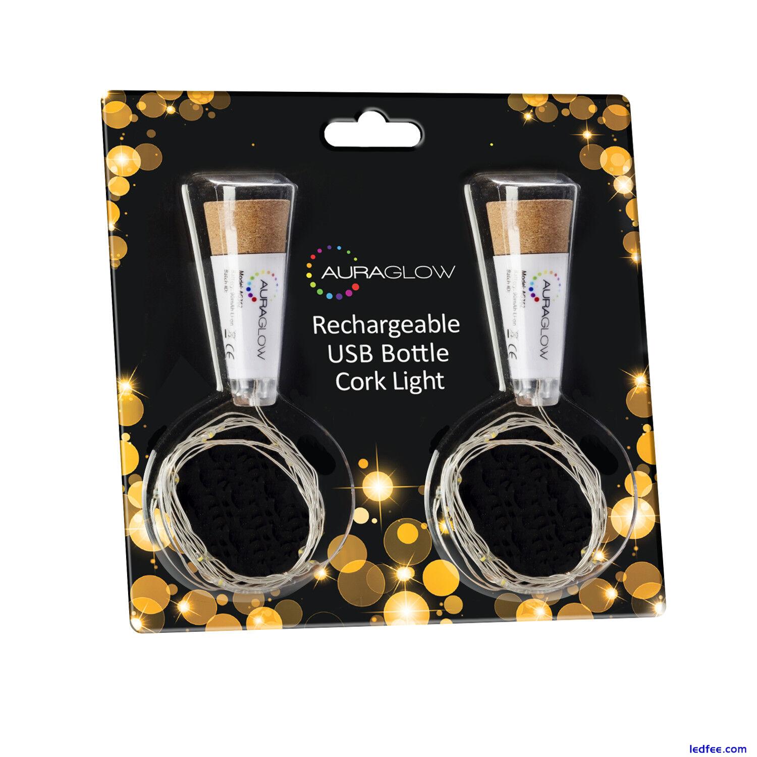 Auraglow Rechargeable USB LED Bottle Cork Wire Fairy String Lights  - Twin Pack 0 