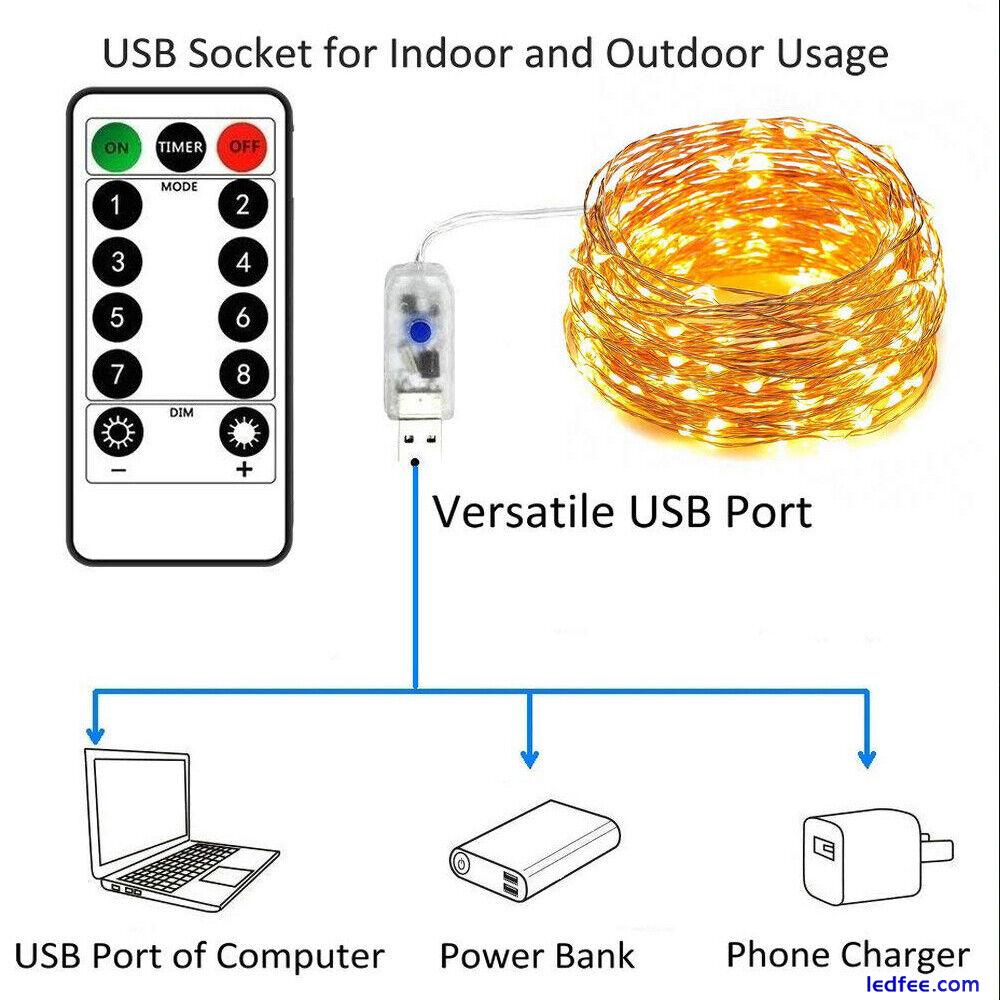 USB/battery Twinkle LED String Fairy Lights 5-20M 8Modes Xmas Party 13key Remote 0 