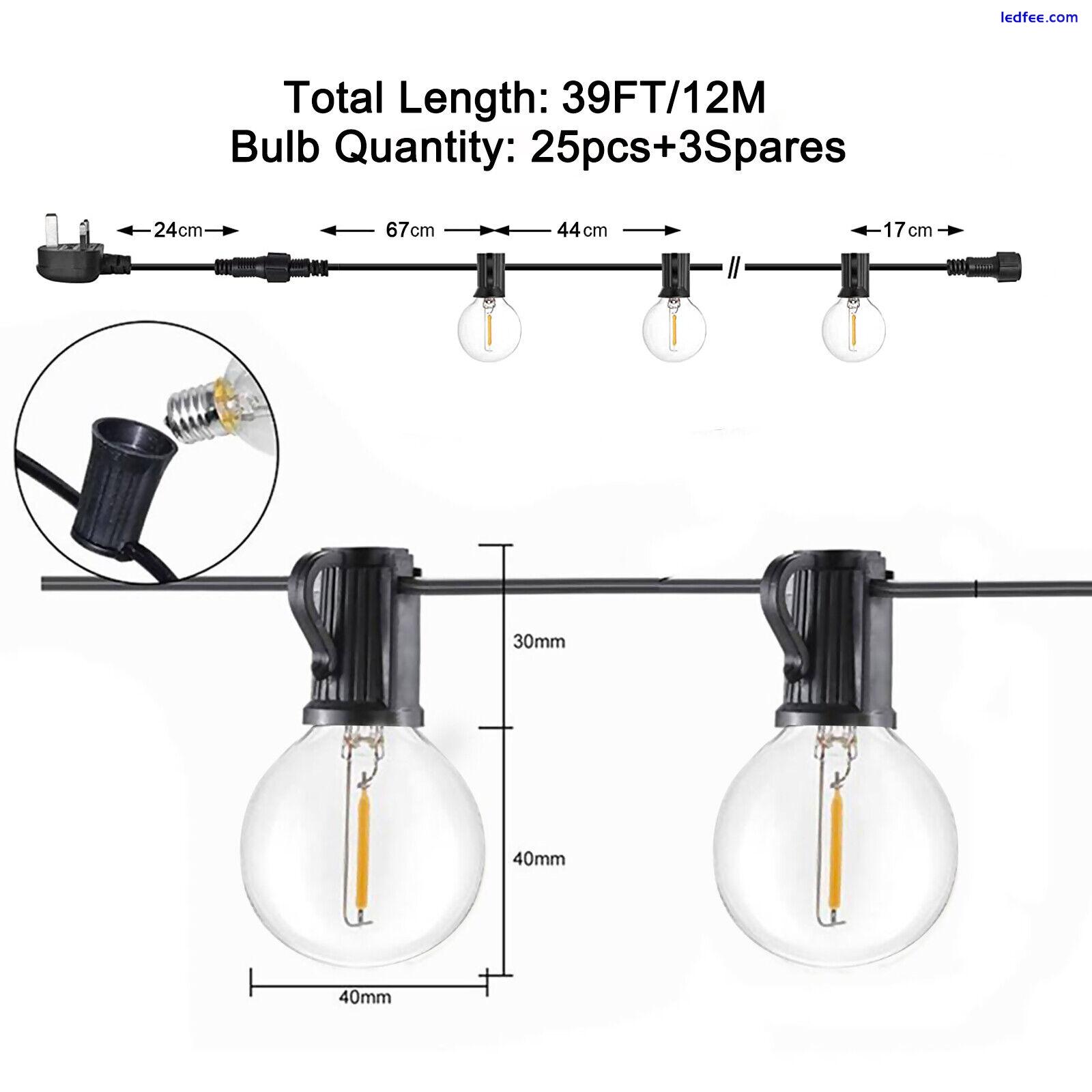 39FT Festoon Outdoor String Lights Mains Powered G40 25+3LED Bulbs Garden Lights 1 