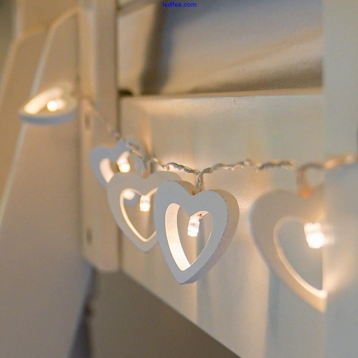 1.5m Battery Christmas Wooden Love Heart Warm White LED Fairy String Wire Lights 2 