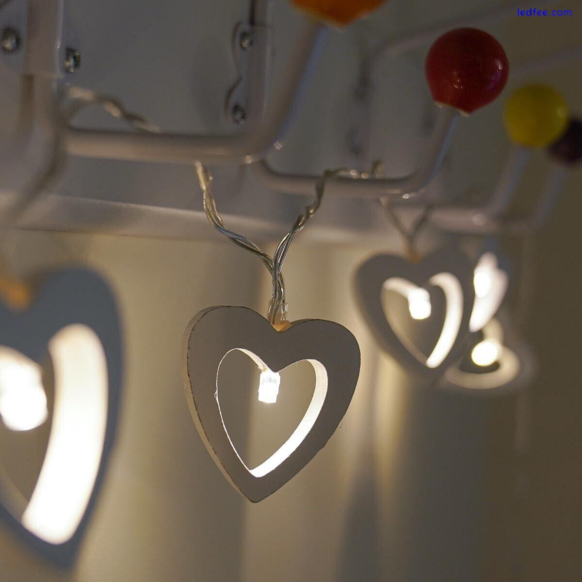 1.5m Battery Christmas Wooden Love Heart Warm White LED Fairy String Wire Lights 4 