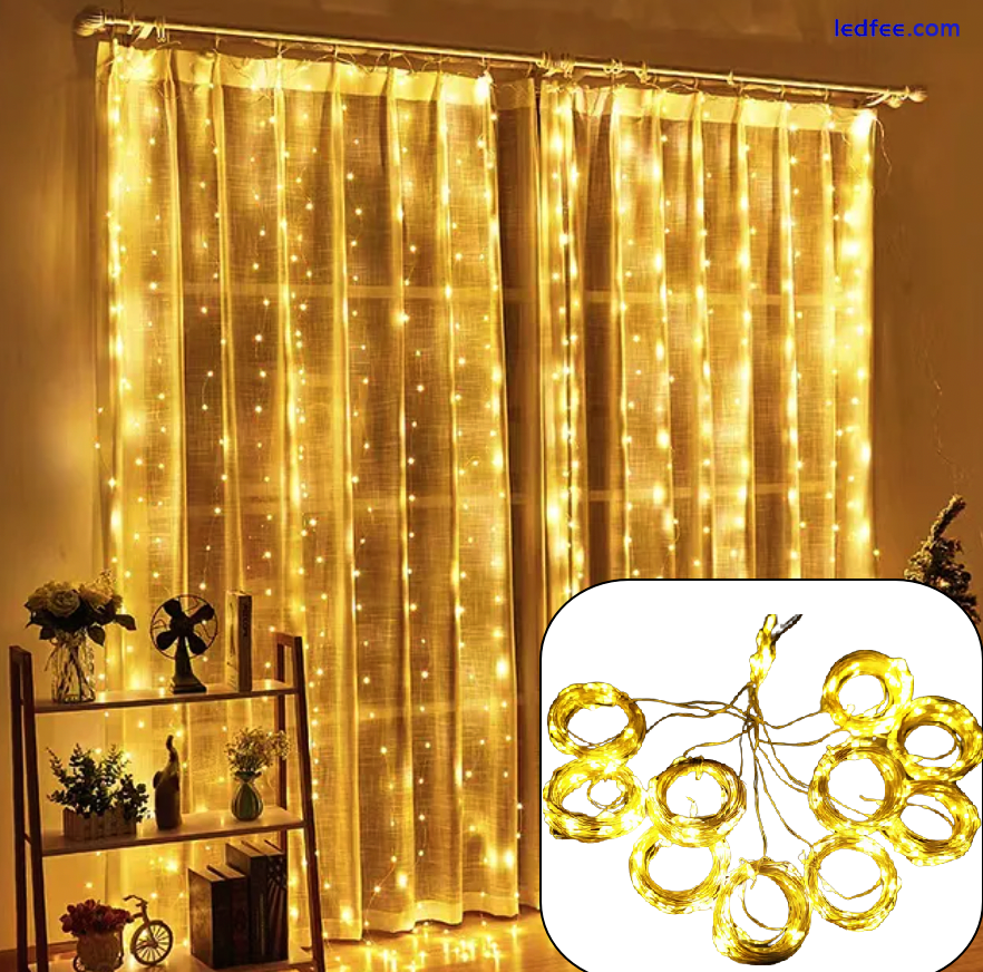 300 LED Curtain Fairy Lights String Indoor/Outdoor Wedding Party Wall Decor 4 