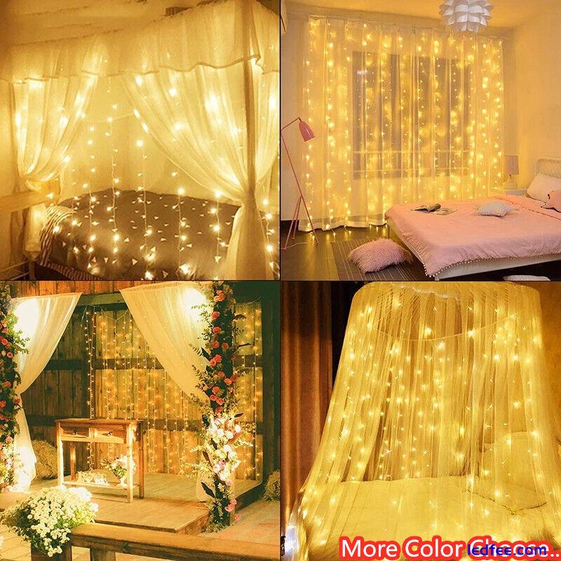 300 LED Curtain Fairy Lights String Indoor/Outdoor Backdrop Eid Mubarak Ramadan 1 