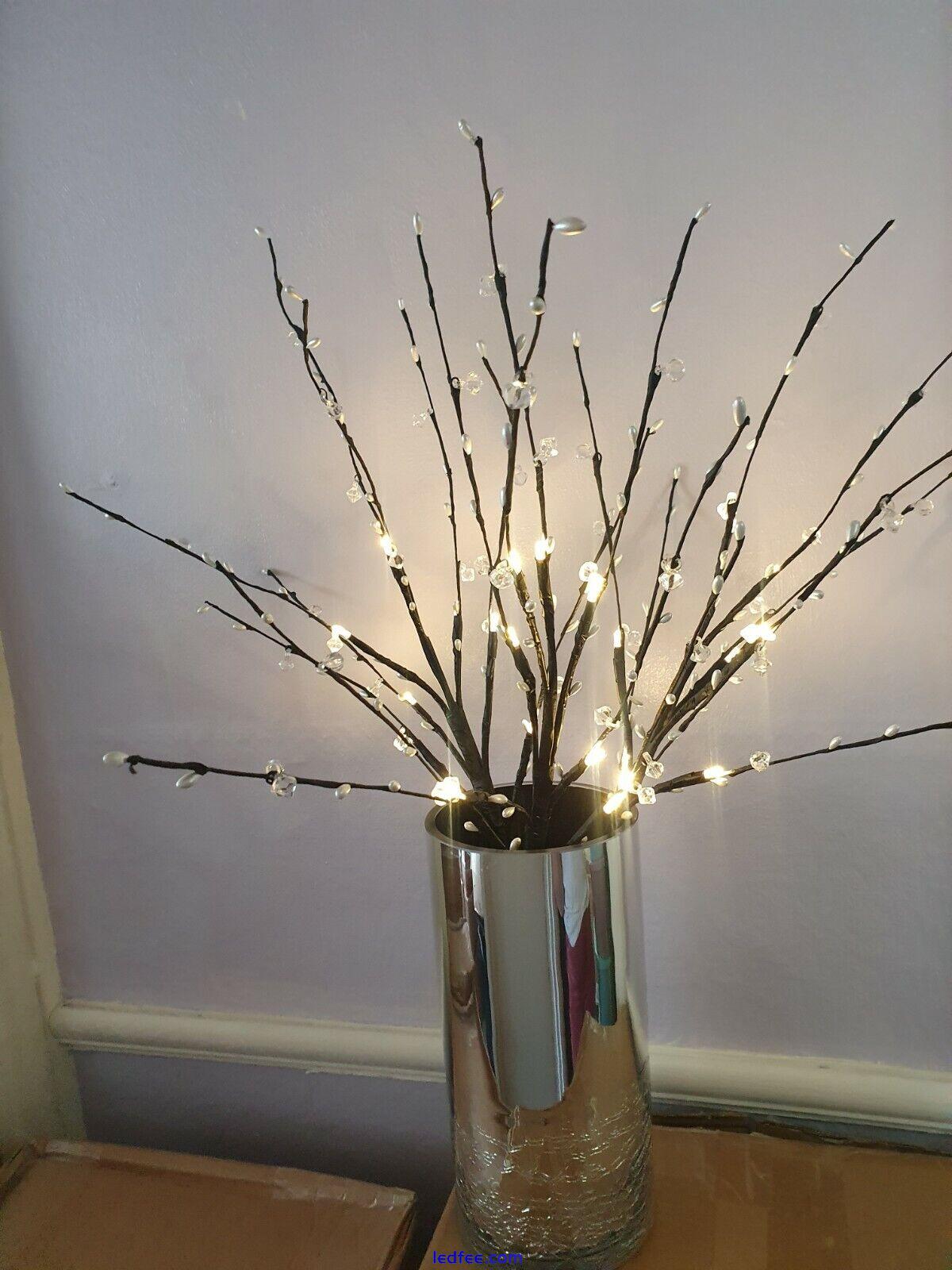 3 Branches 24LED Twig Lights Pearls Crystals Home Bedroom Decor 60cm Warm White 1 