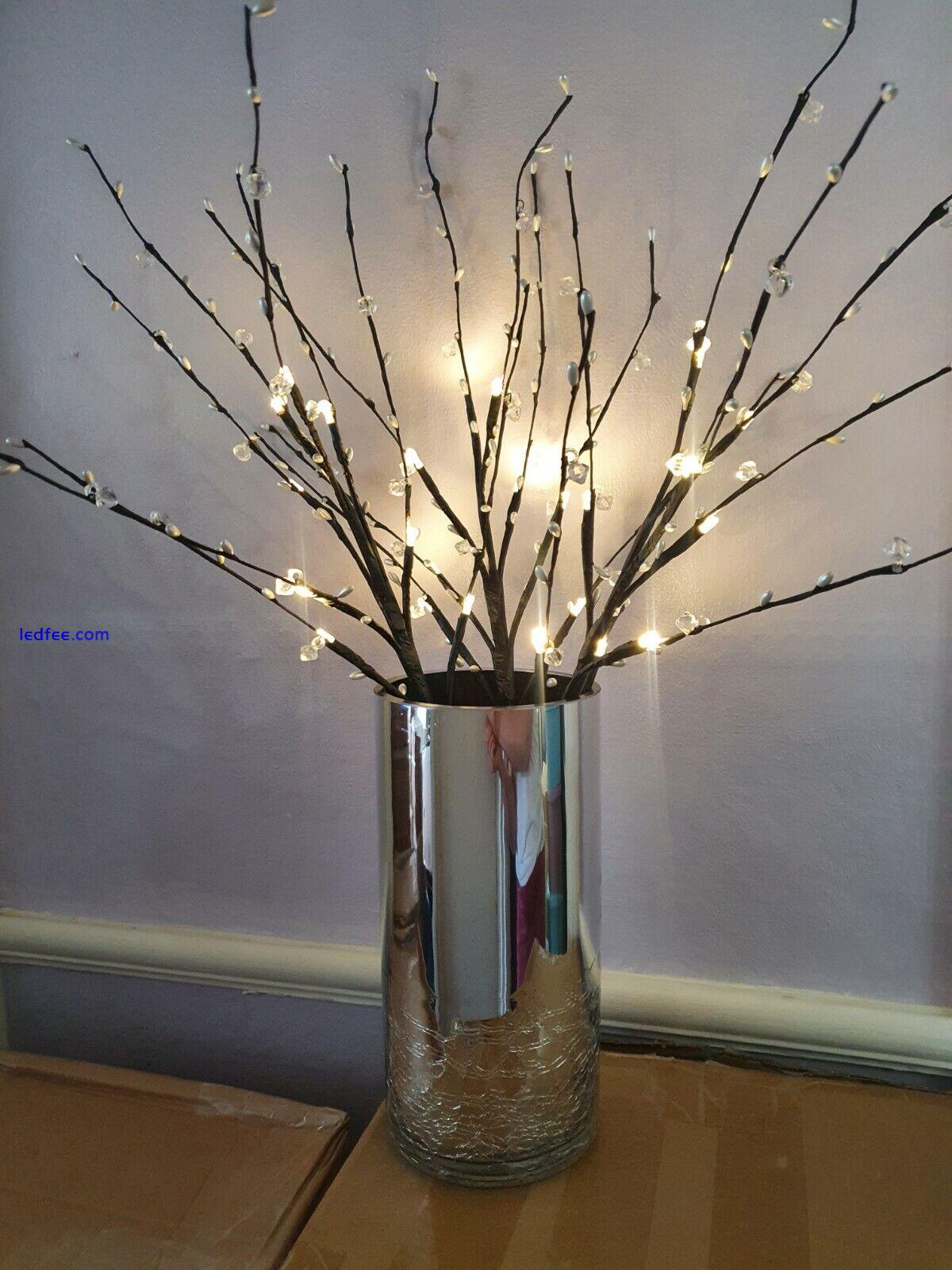 3 Branches 24LED Twig Lights Pearls Crystals Home Bedroom Decor 60cm Warm White 2 