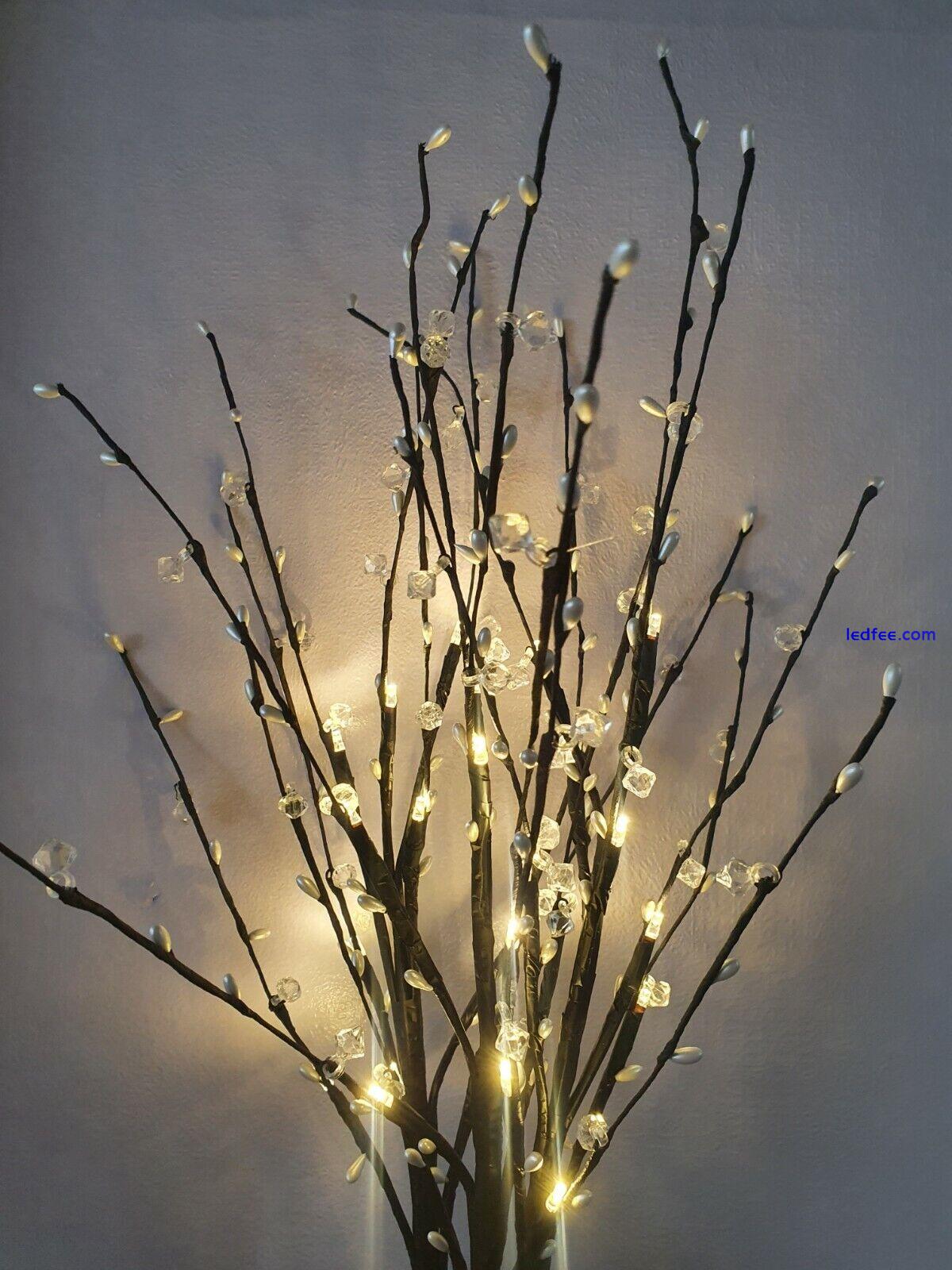 3 Branches 24LED Twig Lights Pearls Crystals Home Bedroom Decor 60cm Warm White 0 