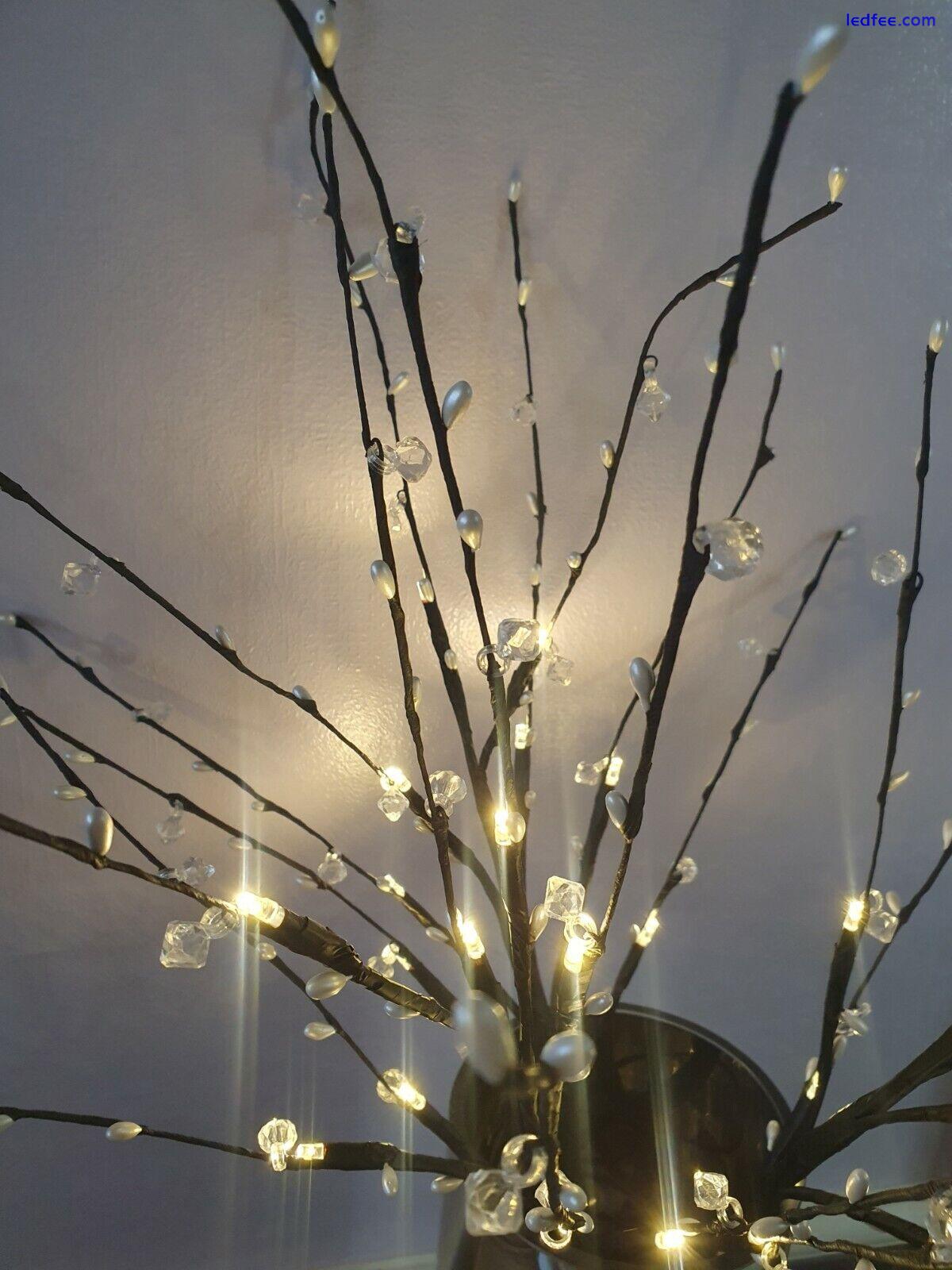 3 Branches 24LED Twig Lights Pearls Crystals Home Bedroom Decor 60cm Warm White 3 